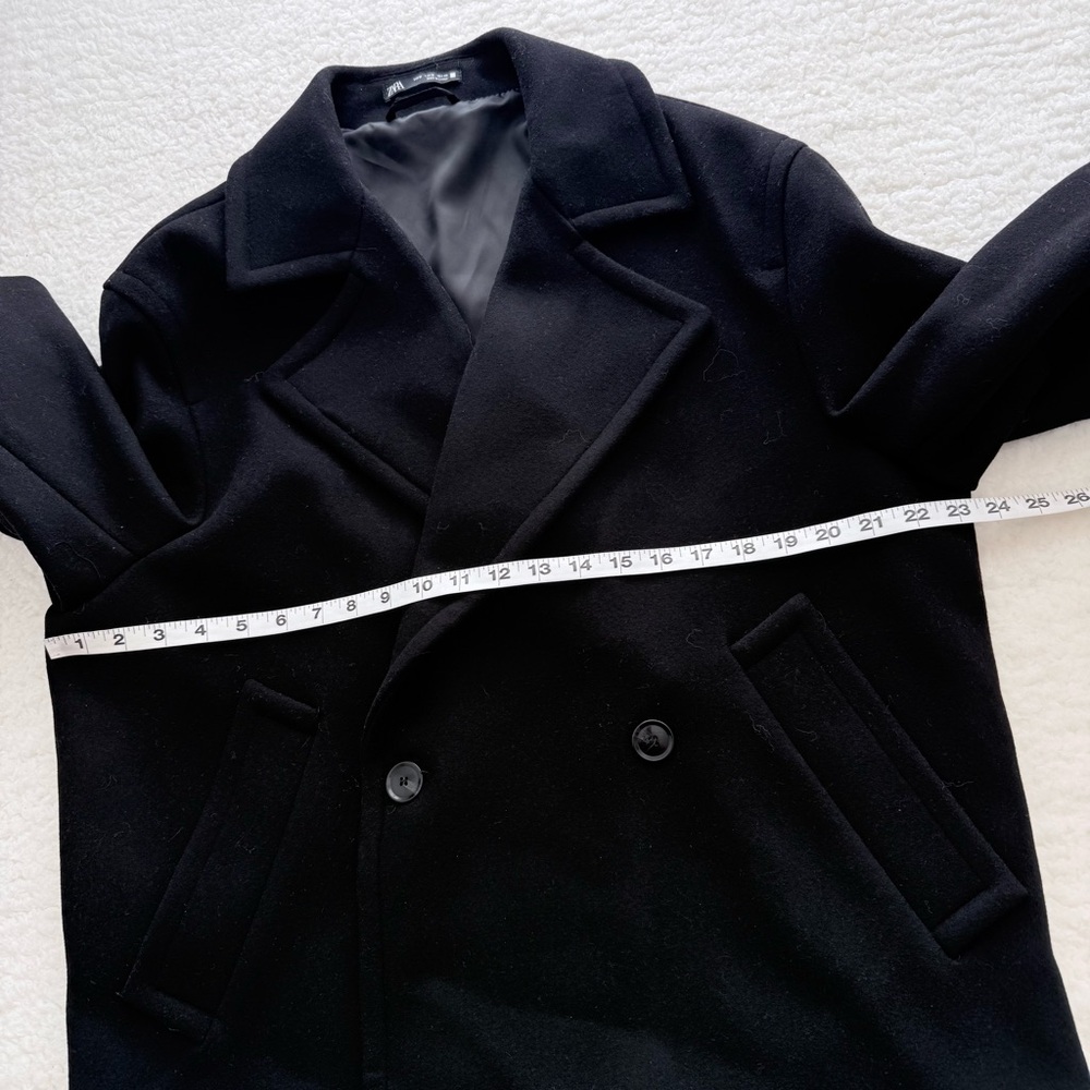 Zara NWOT Men's Black Peacoat Jacket, Classic Wool Blend, Pockets, Size M - Picture 4 of 9